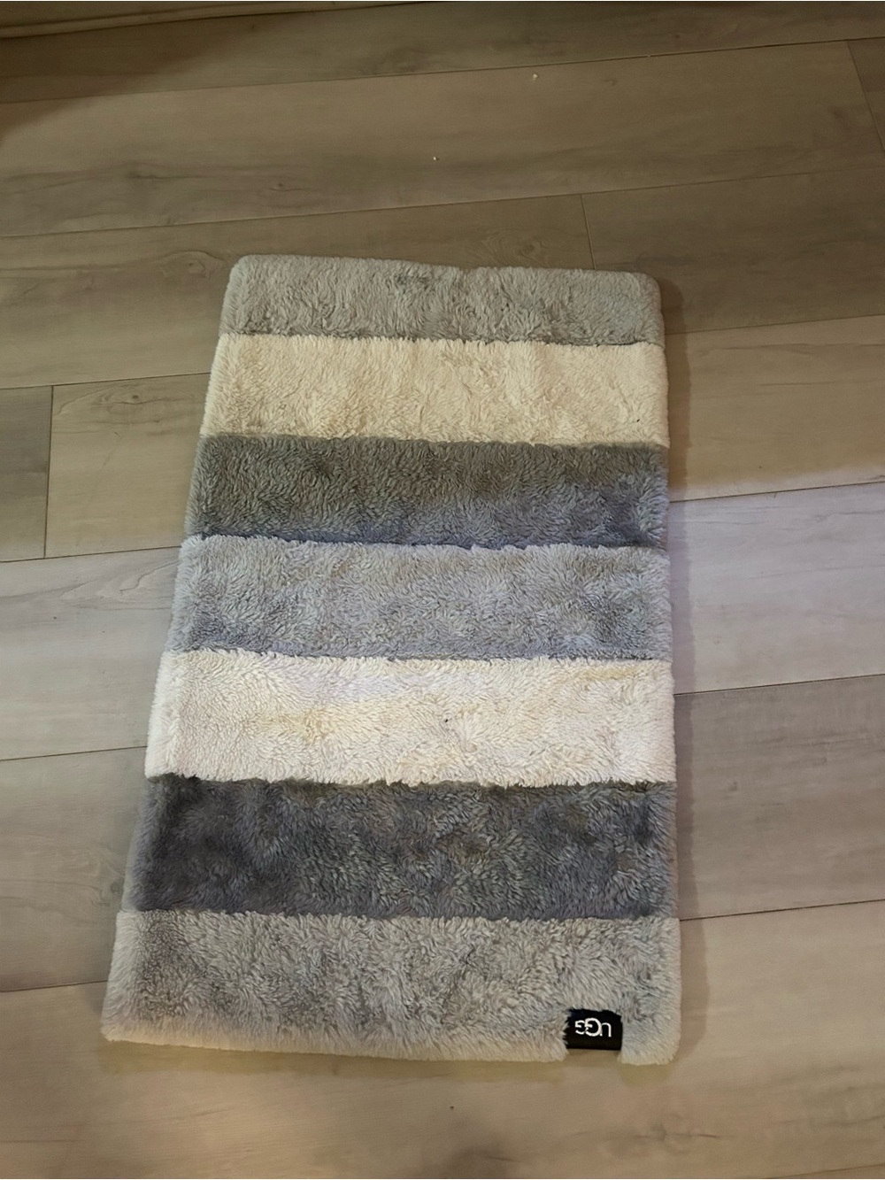 UGG Plush Striped Gray and Cream Bath Mat